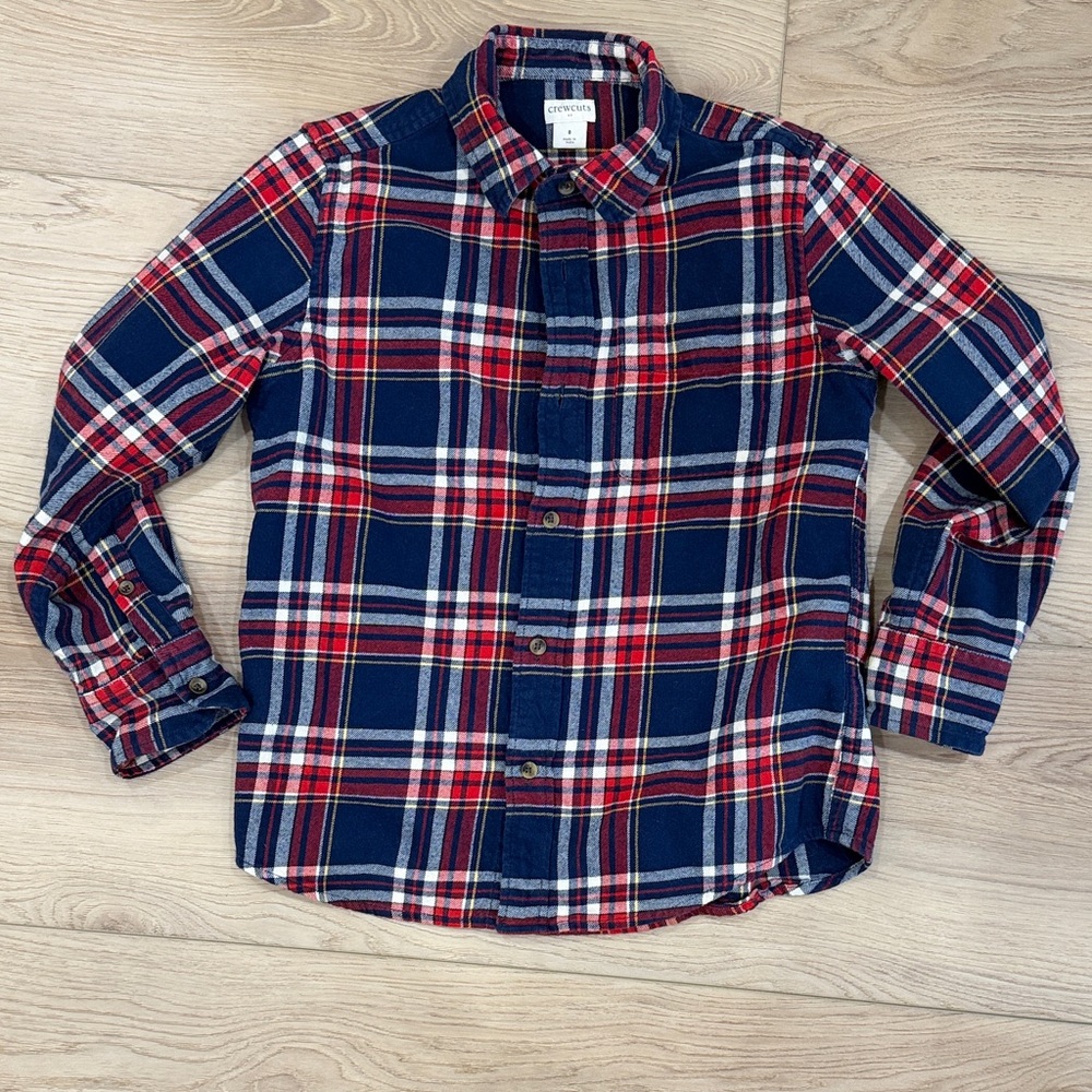Crewcuts Navy and Red Plaid Button Down Shirt